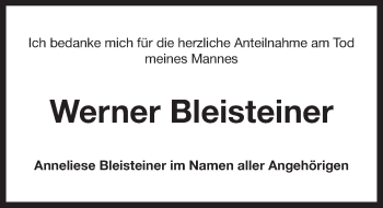 Traueranzeige von Werner Bleisteiner von Pegnitz-Zeitung